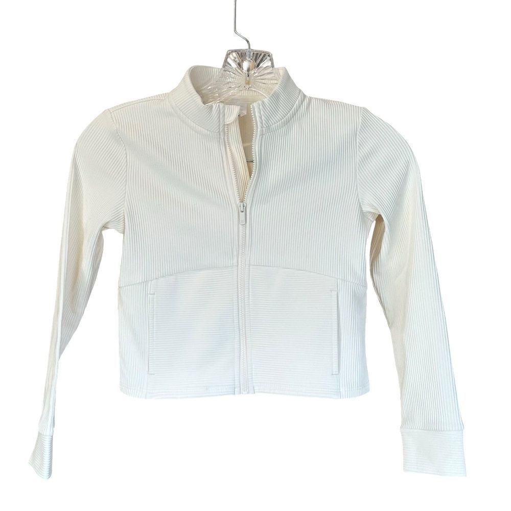 NWT All in Motion Girls Cozy Knit Full Zip Ribbed Jacket Ivory-Cream Small (6/7)